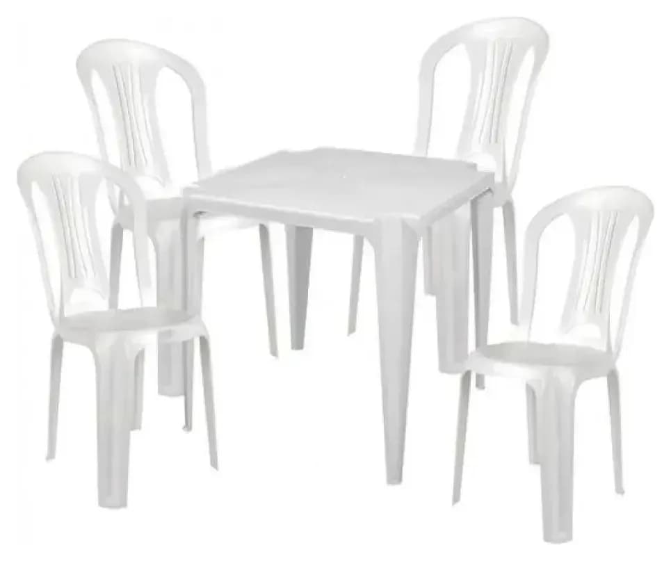 Conjunto Mesa Quadrada Bela Vista com 4 Cadeiras Plásticas Brancas Mor