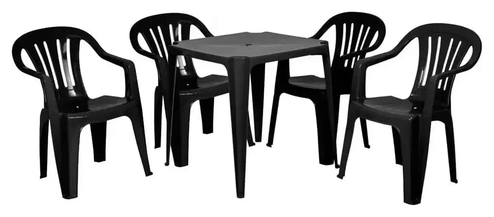 Conjunto Mesa Plástica Preta com 4 Cadeiras Poltronas Mor