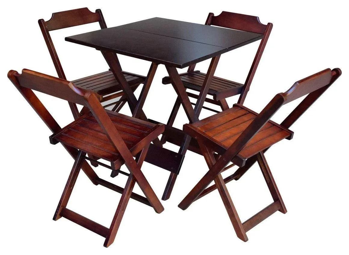 Conjunto de Mesa com 4 Cadeiras de Madeira Dobrável 70x70 Imbuia