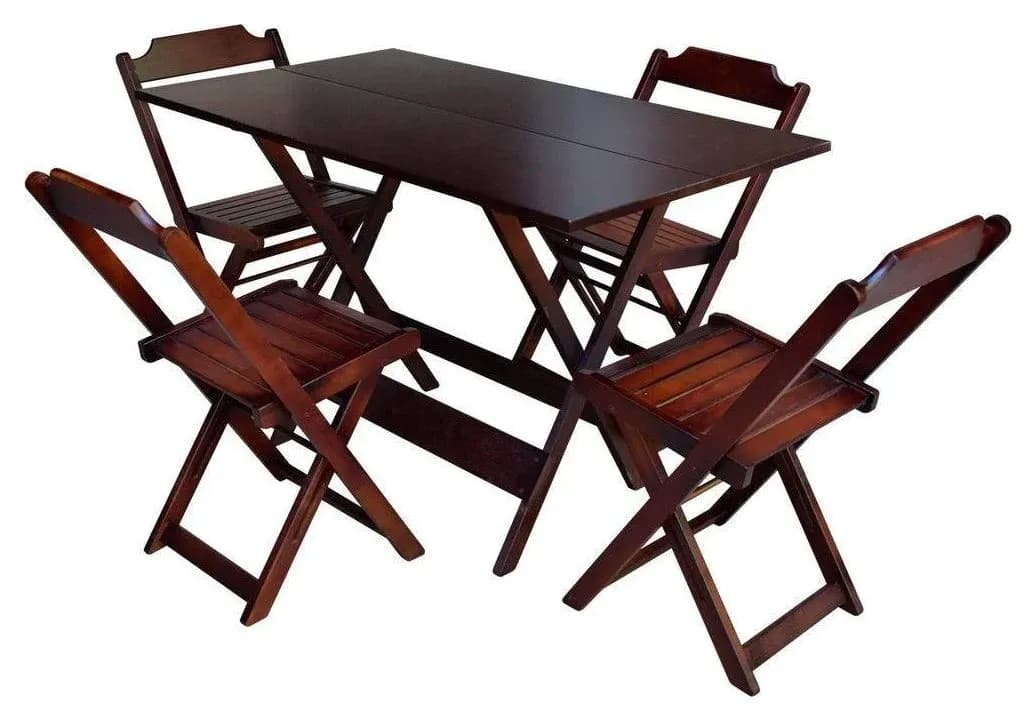 Conjunto de Mesa com 4 Cadeiras de Madeira Dobrável 120x70 Imbuia